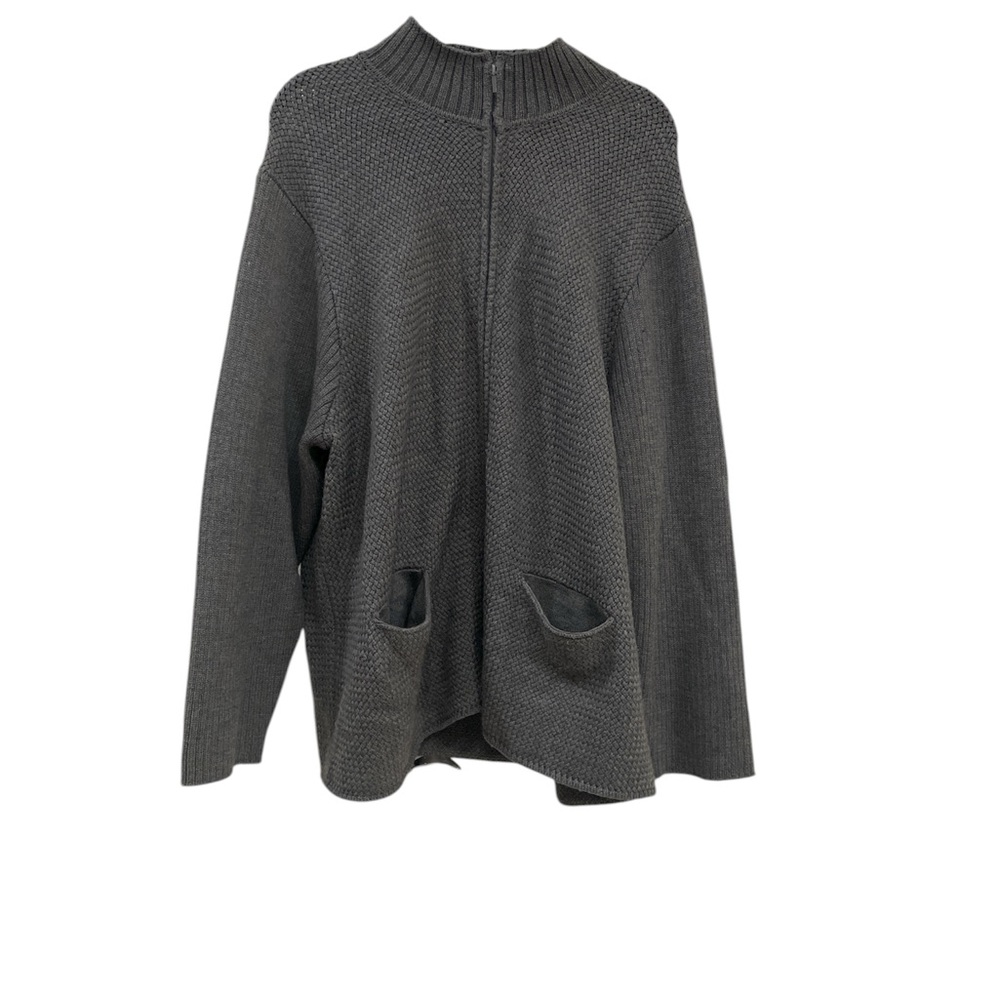 Eileen Fisher Gray 100% Merino Wool Zipper Cardigan Sweater